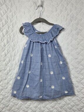Sweet Magnolia 4T Blue Daisy Embroidered Dress - Ruffle Collar